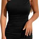 PRETTYGARDEN Off One Shoulder Dresses for Women 2026 Summer Ruched Cocktail Party Bodycon Spring Mini Short Dress