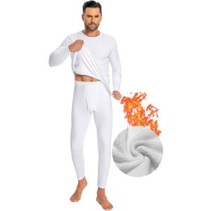 Cyathea Mens Thermal Underwear Set Ultra Thick for Cold Weather Fleece Lined Long Johns Winter Base Layer Top and Bottom (Large, Heavyweight Fleece White)