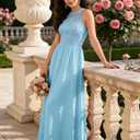 Wedtrend Women's Formal Dress, Halter Long Prom Dress Floral Lace Bridesmaid Dresses (L, Blue)