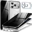 Metal Titanium Privacy Case for iPhone 17 Pro Max, Built-in Privacy Screen Protector & Camera Lens Protector, Magnetic Adsorption Double Sided Tempered Glass Anti Peep Anti Spy Cover for Men Women