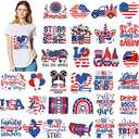 Estune 30 Pcs Patriotic Iron on Transfers 4th of July Iron on Decals Patches Appliques Heat Transfers Vinyl Cute Memorial Day Decals for Clothes Bag Pillow Covers DIY(Classic Style)