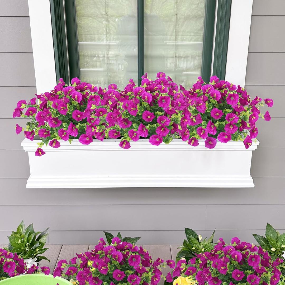 SJL Artificial Flowers for Outdoors Faux Spring Petunias Flowers Fake Greenery Stems Plant UV Resistant Artificial Outdoor Plants for Front Door Home Garden Balcony Patio Decoration(Fuchsia)