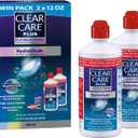 CLEAR CARE PLUS Cleaning & Disinfecting Contact Lens Solution (12 oz, Pack of 2), HydraGlyde Moisture Matrix, For Soft & RGP Lenses, Preservative-Free, Included Lens Case, Deep Cleaning Action