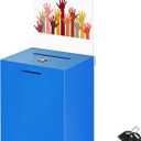 Acrylic Suggestion Box 8.2 x 6.7 x 5 Inch Large Donation Box Safe Ballot with Lock and Sign Holder for Voting Charity Business Cards Collection Display Ticket Comment(Blue)