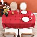 Plaid Farmhouse Red Oval Tablecloth Cotton Linen Heavy Weight Checkered Table Covers Cloths for Dining Room Kitchen Tabletop Decoration, 60x104 Inch
