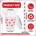 JarThenaAMCS 50Pcs Pink Bow Strawberry Disposable Plastic Cups with Lids and Straws 12Oz Cute Bowknot Strawberry Cold Beverage Drinking Cups for Summer Birthday Wedding Party Supplies, 3.9 x 2.2 x 4.3 inch