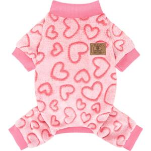 XPUDAC Dog Pajamas Heart Fleece Dog Sweater Winter Puppy Clothes for Small Medium Dogs Girl Pet Holiday Clothes Doggie Outfits for Valentines Day, M (Chest:15-16.9")