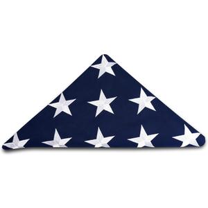 This Folded Memorial Flag American US Cotton Flag 5x9.5 FT Premium 100% Cotton For Veteran, Embroidered Stars, Sewn Stripes, 4 Rows of Lock Stitching, Brass Grommets USA Burial Casket Flags
