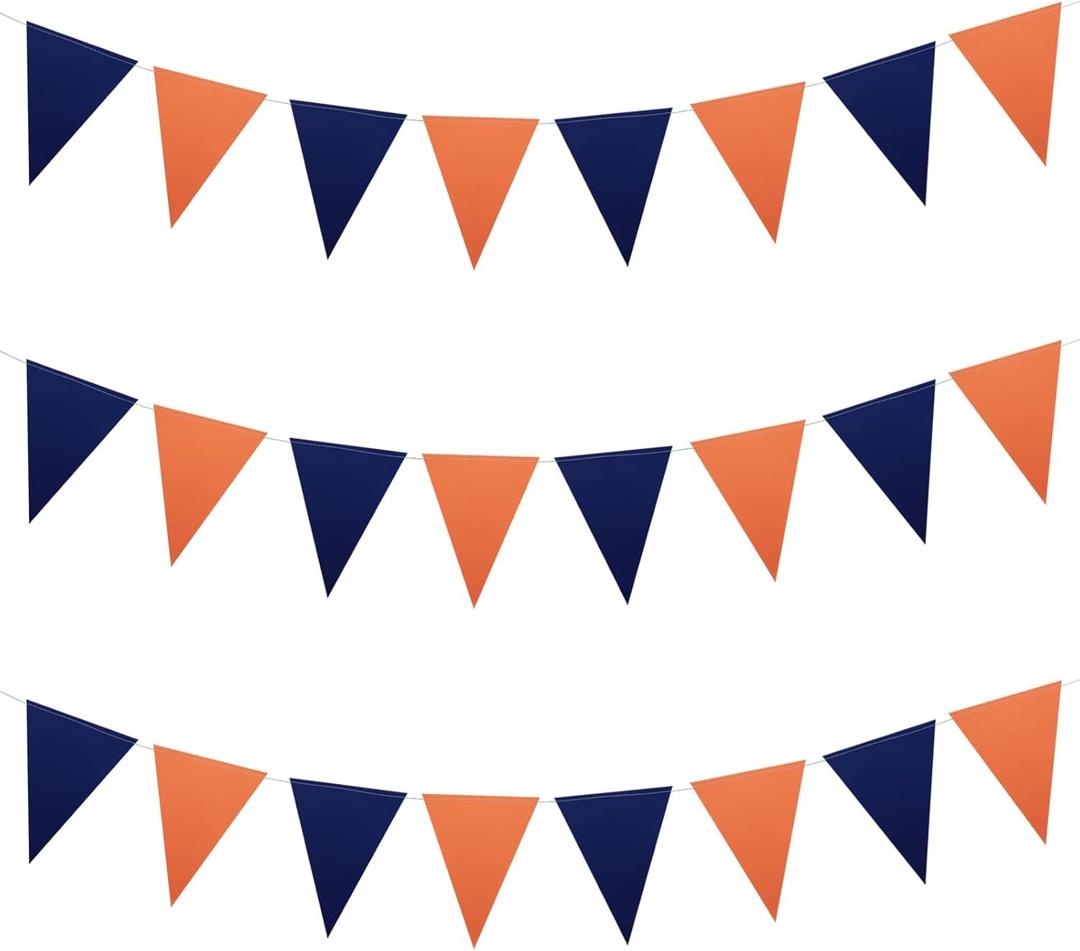 Meetppy 3 Pack Orange and Navy Blue Double Sided Paper Glitter Pennant Banner Paper Triangle Flags Bunting Hanging Decoration for Graduation Birthday Baby Shower
