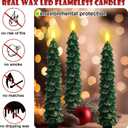 Funtery 6 Pcs LED Christmas Tree Flameless Taper Candles Real Wax Battery Operated Candlestick Lights with 3D Flame and Remote Timer Window Fireplace(Gold Edge,Christmas Tree)