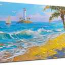 Brushart Beach Nautical Wall Art for Living Room Large Coastal Bedroom Pictures Paintings Wall Decor Ocean Textured Artwork for Dining Room Walls Home Office, 48"x24"