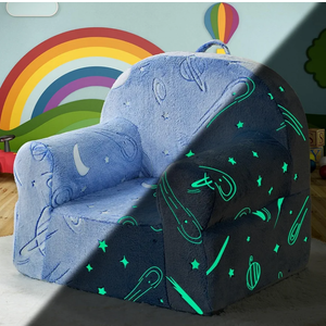 Toddler Sherpa Couch Chair, Cuddly Comfy Plush Reading Chair for Kids, Glow in The Dark Starry Sky Blue