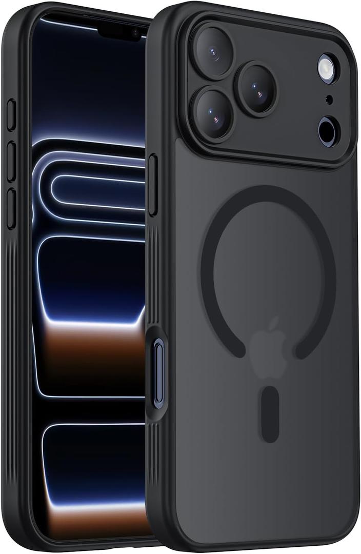 Designed for iPhone 17 Pro Max Case, Compatible with MagSafe, [Camera Protection] [15FT Military Drop Protection] Shockproof Translucent Matte Anti-Slip Phone Case, 6.9", Black