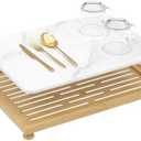 Golener Stone Drying Mat for Kitchen Counter, Dish Drying Pad with Bamboo Rack, Super Absorbent Diatomaceous Earth and Drying Rack, Multi-purpose Quick Drying Mat Rack for Kitchen,16”x12”,Marble White