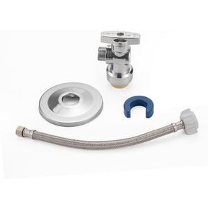 (1 kit) Toilet Connector, Toilet Water Supply Line Kit With 1/4 turn 1/2 inch Angle Push Fit Stop & 12" Stainless Steel Flexible Toilet Supply Line