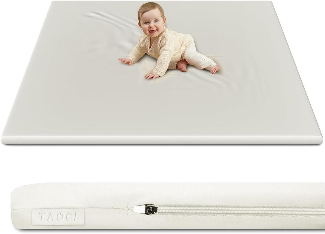 TAOCI Padded Baby Play Mat Soft Vegan Leather with Thicken Foam Mat Easy Wipe-Clean Cushioned & 2 Sides Waterproof Baby Tummy Time Playmat Fits 50" x50" Playpens, Beige 
