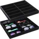 Batiyeer Sunglasses Organizer Storage Tray 10 Grids Eyewear Watch Holder Display Stackable Ice Velvet Tray Women(Black,2 Pcs)