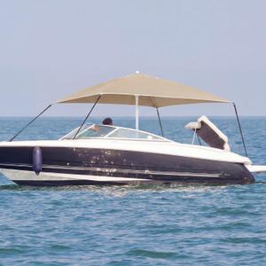 Briwooody Boat Umbrella Canopy Boat Sun Shade Kit 6' x 6' Waterproof Bimini Top Cover Thickened Straps up to 94 Inches Long with D-Shaped Buckles Storage Bag(Beige,Classic)
