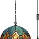 Tiffany Pendant Light Plug in Stained Glass Hanging lamp 12X12X181 Inch Hanging Lamp Living Room Bedroom Kitchen Dining Room OfficePeacock Crystal Style