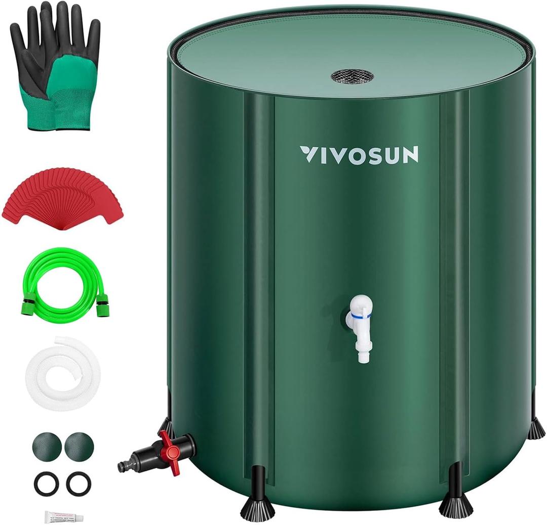 VIVOSUN Collapsible Rain Barrel, 132 Gallon Water Storage Tank with 1000D Oxford Cloth, Portable Rain Collection System Includes Two Spigots and Overflow Kit, Green VIVOSUN Collapsible Rain Barrel, 132 Gallon Water Storage Tank with 1000D Oxford Cloth, Portable Rain Collection System Includes Two Spigots and Overflow Kit, Green