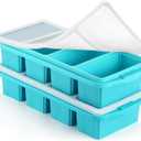 Silicone Freezer Tray With Lid - Silicone Freezer Food Molds- Large Ice Cube Tray,Silicone Freezer Container,Freeze & Store Soup, Sauce, Broth,Leftovers - Makes 4 Perfect 1 Cup (2Pack-Aqua)