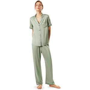 AW BRIDAL Womens Satin Pajama Set Soft Short Sleeve Silk Pajamas Button Down Loungewear Sleepwear Two Piece Pj Sets, S-XL (Medium, Sage Green)
