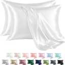 MR&HM Satin Pillowcase for Hair and Skin, Silk Satin Pillowcase 2 Pack, King Size Pillow Cases Set of 2, Silky Pillow Cover with Envelope Closure (20x36, Ivory)