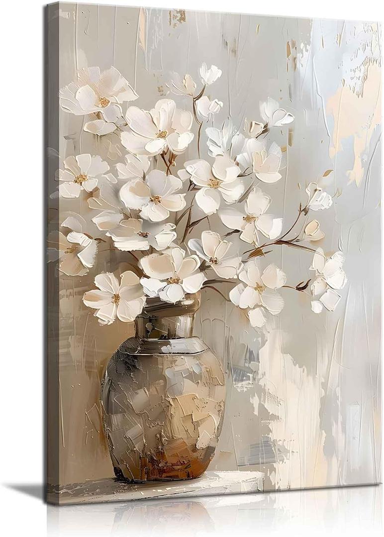 ZYGARTEQ Rustic Farmhouse Flower Canvas Wall Art Vintage White Hydrangeas Wall Decor Pictures Country Muted Botanical Prints Floral Artwork for Bedroom Living Room Gallery Decoration 16x24in