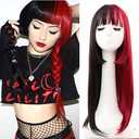 Kaneles Half Red Half Black Wig with Bangs Long Straight Synthetic Heat Resistant Wig for Women Hair Natural Halloween Cosplay Wigs (Half Black Half Red) : Clothing, Shoes & Jewelry