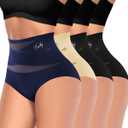 Women's High Waisted Underwear Full Coverage Compression Briefs 4/5 Packs Panties Postpartum Comfortable (Medium, Multicolor)
