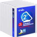 3 Ring Binder 2 Inch, ViVin Sturdy 2"-Slant D Ring Binder with 2 Interior Pockets, Clear View Cover, PVC-Free, Fits 500 Sheets of US Letter Size Paper (6 Pack, White)