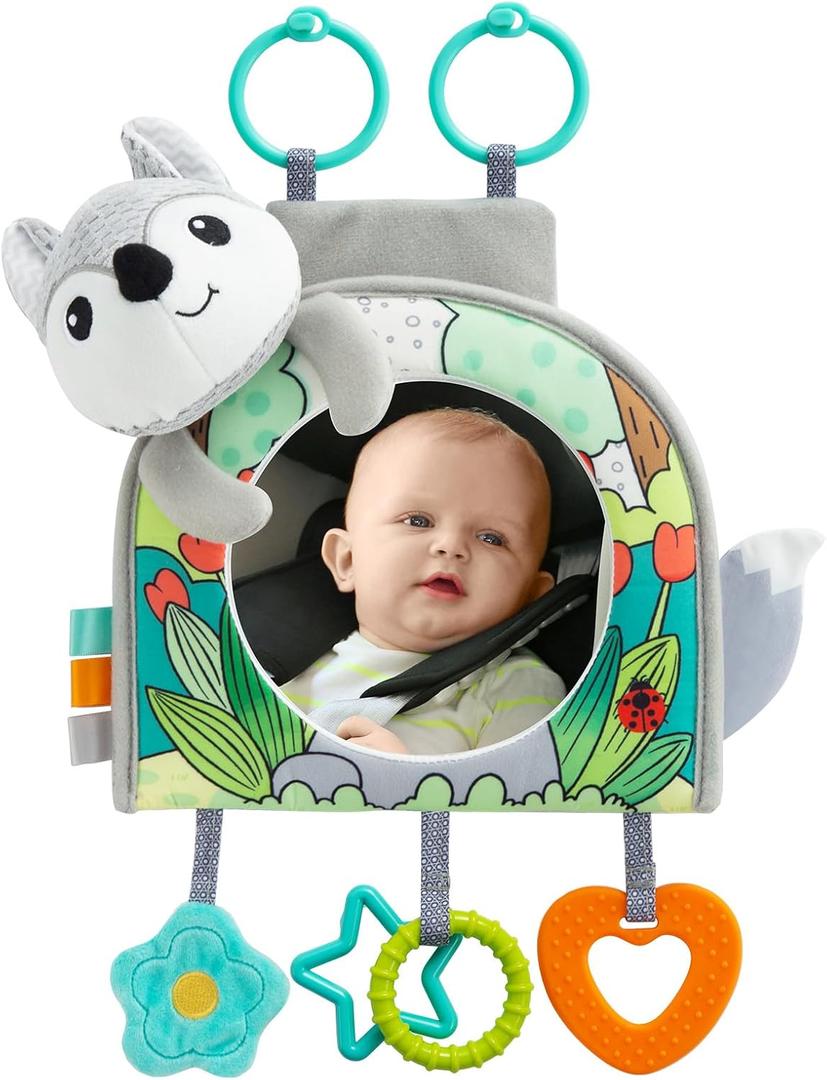 Car Seat Toy, Car Mirror for Baby, Baby Mirror for Car, Baby Car Mirror for Baby Rear Facing, Travel Baby Activity Center with Hanging Engaging Toys for infants Babies 0-6-12-18 Months Boy Girl (Set4)
