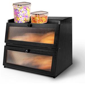 Pure Bamboo Bread Box, Roomy Bread Storage Container, Keeps Homemade Bread Fresh and soft, Easy to Assembly Breadbox for Kitchen Countertop (Black)