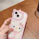 Cute Kawaii Cartoon Phone Case for iPhone 14 Pro Built-in Makeup Mirror for Women Girls, Soft Silicone Transparent Protective Phone Case for iPhone 14 Pro 6.1 Inch, Pink
