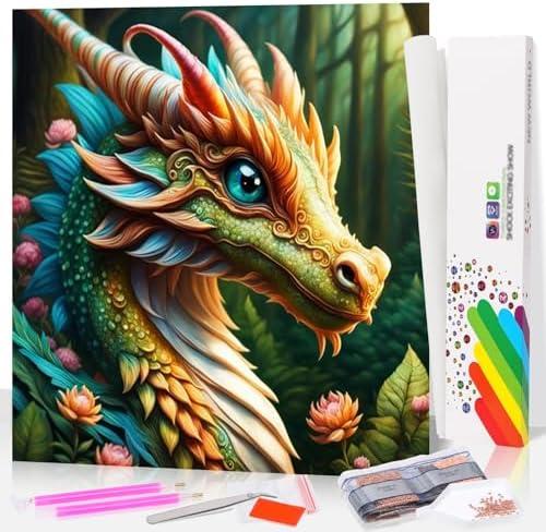 Fountor Dragon Diamond Art Kits for Adults, Dragon Diamond Painting Kits for Adults Beginners, DIY 5D Round Gem Art with Gift Box for Home Wall Decor 14x14 Inch