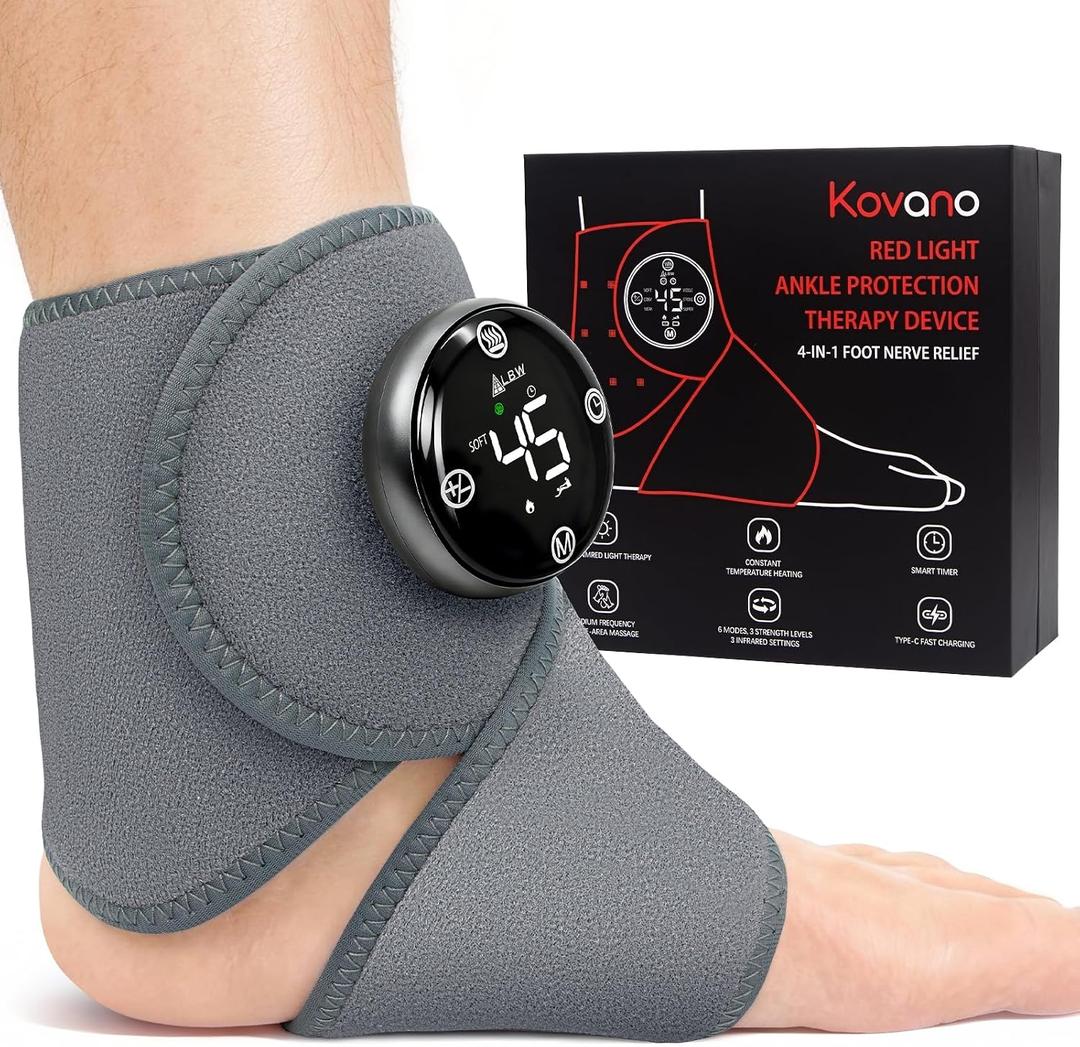 Large Fit Wearable Foot Massager Wrap, Cordless Heated Ankle Massager with Red Light, Portable for Foot Comfort & Circulation Support, 6 Modes 3 Intensities, Multi-Area Use for Foot, Knee & Back