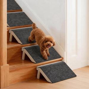 4 x Dog Ramp for Stairs 4 Pack - Adjustable Wooden Stair Wedges for Small Dogs, Foldable Indoor Dog Stair Ramp and Non-Slip Pads for Senior and Short-Legged Pets
