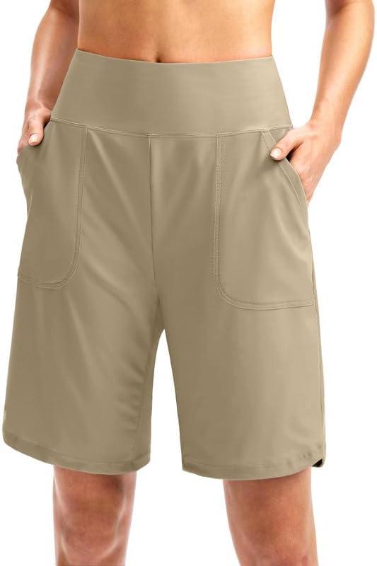 Viodia Women's 9" Long Swim Board Shorts with Pockets High Waisted Beach Swimsuits Knee Length Short for Women with Liner (Gold, XXXL)