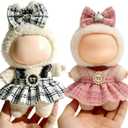 2 x (2 Pack) Clothes for LABUBU 17cm Doll (NO Dolls), Black Plaid Outfit & Hot Pink Plaid Dress, Stylish Dress and Hairpin Set, Fashion and Premium Dolls Outfit Accessories for LABUBU