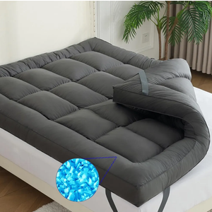 WhatsBedding 5 Inch Memory Foam Mattress Topper Queen Size, Filled with Shredded Foam & Goose Feather, 100% Cotton Cover Feather Bed Topper, 4 Layers Design, CertiPUR-US Certified, Grey, 60x80