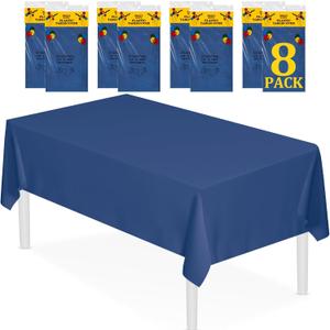 XSEINO 8 Pack 54" x 108" Premium Navy Blue Plastic Table Cloth, Disposable Rectangle Tablecloths Waterproof Table Cover for Birthday Wedding Anniversary Graduation Party Decorations Supplies