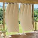 RYB HOME Outdoor Curtains Windproof - Weighted Bags Attached Blackout Drapes 84 inches Long, Waterproof Thermal Indoor Outdoor Curtains for Pool Shower Bedroom Patio, 2 Pcs, W 52 x L 84, Beige