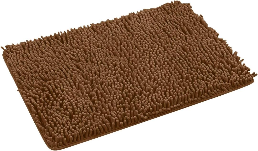 Brown Bathroom Rugs – Thick Chenille Bath Mats | Absorbent and Washable Bath Rug Non-Slip, Plush and Soft Rugs for Bathroom, Shower, Sink - 17" x 23"