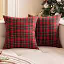Woaboy Christmas Set of 2 Scottish Tartan Throw Pillow Covers Farmhouse Classic Plaid Decorative Couch Pillows Home Decor for Sofa Living Room Bed 18x18 Inch, Red