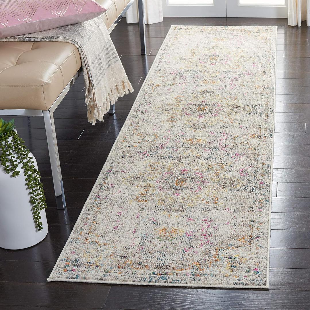 SAFAVIEH Madison Collection Runner Rug - 2'2" x 6', Grey & Gold, Boho Chic Medallion Distressed Design, Non-Shedding & Easy Care, Ideal for High Traffic Areas in Living Room, Bedroom (MAD473F)