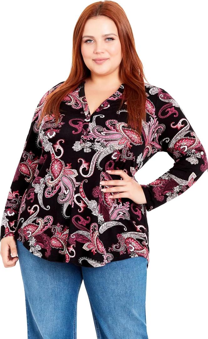EVANS Women's Plus Size Jersey Print Shirt