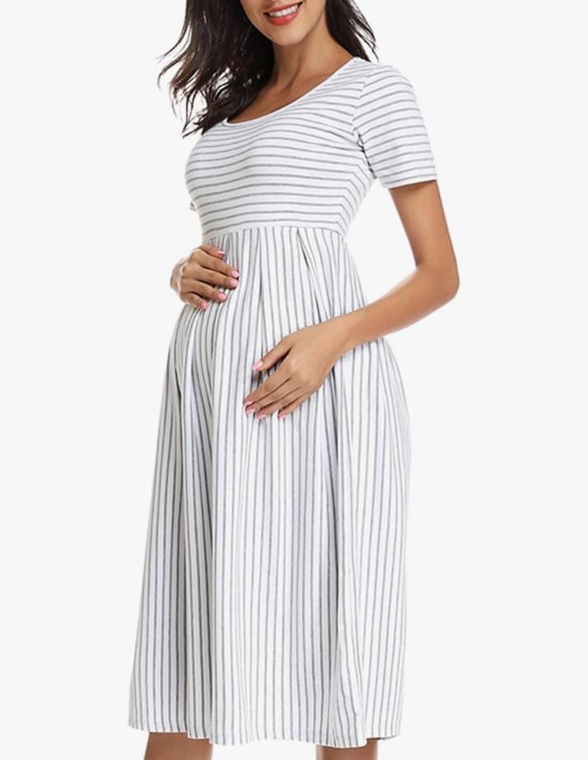 BBHoping Women’s Casual Striped Maternity Dress Short Knee Length Pregnancy Clothes for Baby Shower, Medium