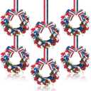 6 Pcs Patriotic Wreaths Mini 4th of July Red White Blue Artificial Cabinet Wreaths with Ribbon Bows Memorial Day Window Hanging Wreath for Independence Day Porch Front Door Decor