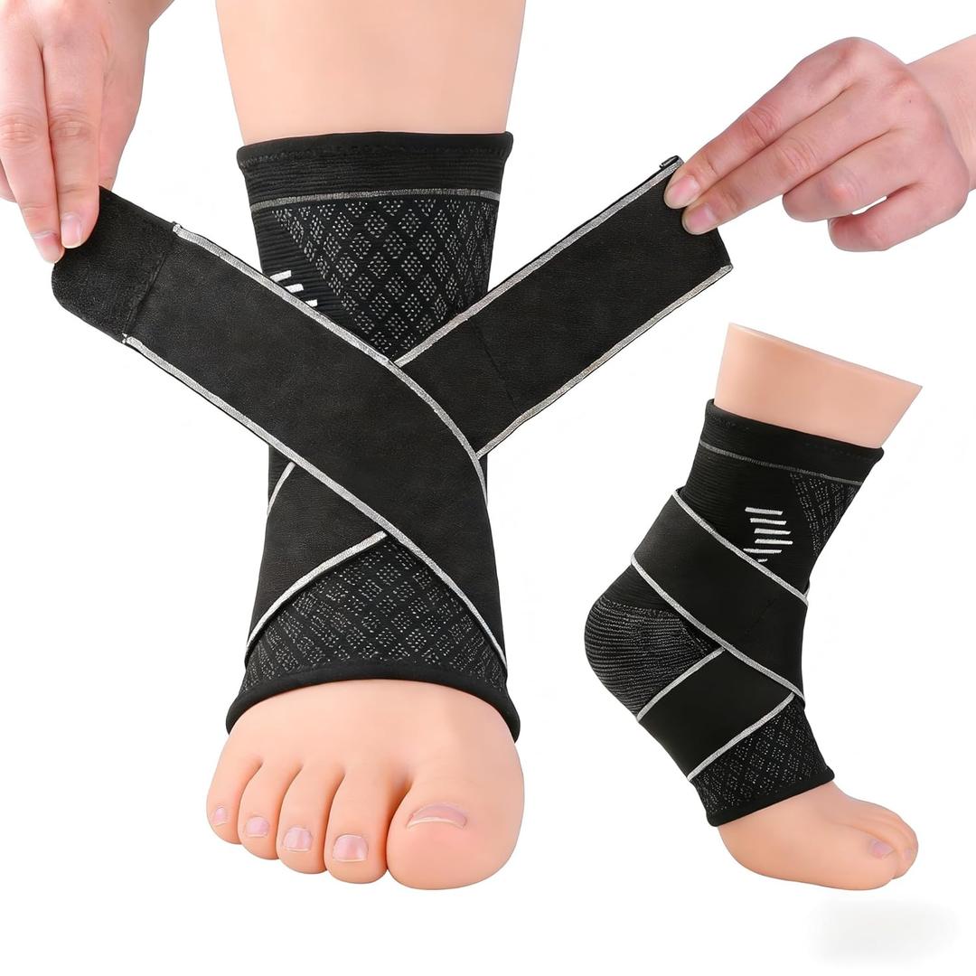 GAOUREL Plantar Fasciitis Relief & Ankle Brace - Adjustable Compression Sleeve for Heel Pain, Sports Injury, Tendinitis with Secure Arch Support - For Men & Women (Black, M)