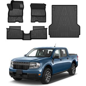 Powerty Floor Mats & Truck Bed Mat for 2022-2024 2025 Ford Maverick Gas Model Accessories Floor Mats 2 Row Liner Set All Weather TPE 3D Floor Liners&Truck Bed Liner